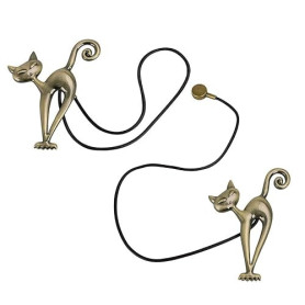 Cisixin 2pcs Embrasses aux Rideaux Rétro Magnétiques, Clip Rideau en Motif de Chat, Bronze Rétro