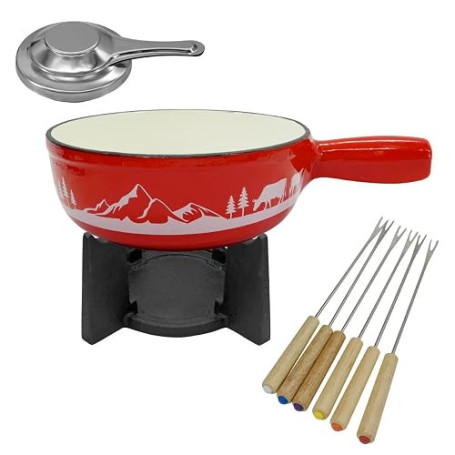 Fackelmann Service à fondue fromage 4 personnes fonte émaillée 1,8 L | Fondue savoyarde ou bourguignonne, Caquelon 1 8 L pour 4,