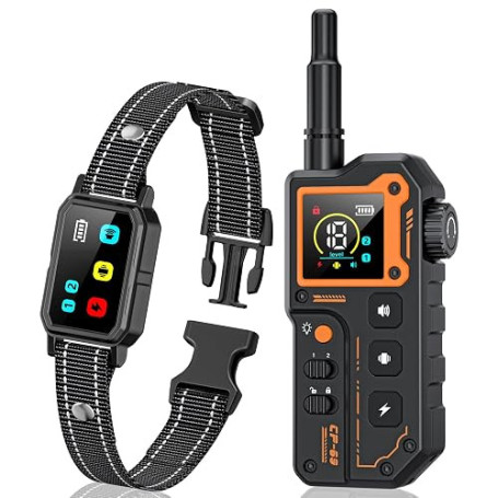 Collier de Dressage pour Chien, Portée 1000 Mètres, Collier Electrique pour Chien avec Télécommande, 4 Modes Lumières/Son/Vibrat