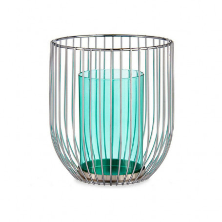 Bougeoir Argenté Bleu Cage Métal verre (15 x 17 x 15 cm) 29,99 €