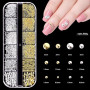 GZMAYUEN Lot de 3 boîtes Strass Ongle Nail Art avec Bijoux Ongles - Or et Argent Métalliques Deco Ongle Nail Art