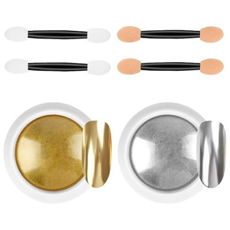 LOPHE 2PCS Poudre Chrome Ongle, Effet Miroir Métallique, Or Argent | Poudre Pigmentée avec Paillettes, Brillant Miroir, pour Déc