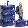 Dntorx Lot de 4 sacs de déménagement robustes de 90 l - Grand format - Bleu | Grande ouverture en forme de L, étanche, charge lo