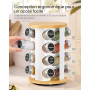 SONGMICS Étagère à Épices Rotative, avec 16 Pots en Verre, Organisateur de Cuisine, Tourniquet à Épices, avec Étiquettes, Entonn