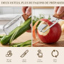 Éplucheurs Multifonctionnels pour la Cuisine, éplucheur Avec Manche en Bois, Acier Inoxydable, Résistant Éplucheur Multifonction