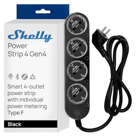 Shelly Europe Power Strip 4 Gen4 Noir - Multiprise connectée Zigbee et Matter 150 cm, Type F, 4 prises 3680 W, Protection parafo