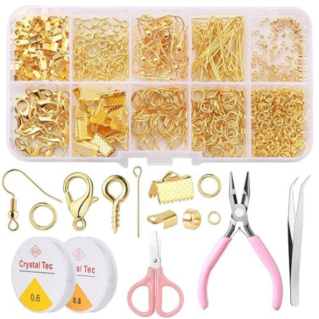 Samulee Lot de 710 Accessoires pour la Fabrication de Bijoux Pour Débutants | Kit Bijoux avec Fermoirs Mousquetons, Perles à écr