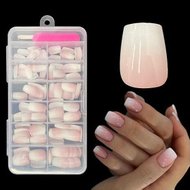 ZAHRVIA Kit De Faux Ongles, Faux Ongles Naturels Roses Court Carré Dégradés, Faux Ongle Acryliques en Amande à Bouts Roses, 120P