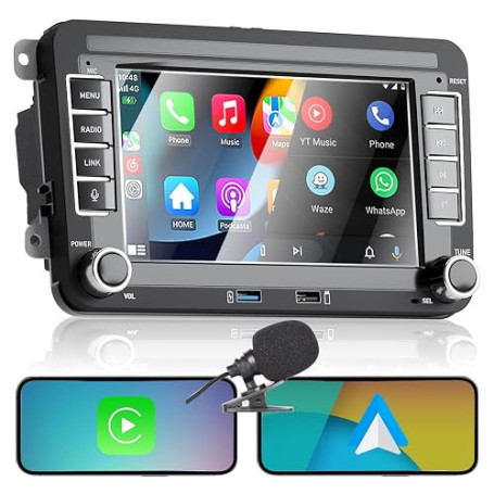 Liulbobu CarPlay Autoradio pour VW Golf 5 6 Passat Jetta Caddy Polo CC Tiguan EOS Touran T5 Skoda, 7 Pouces sans Fil Carplay & A