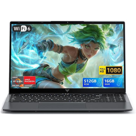 ACEMAGIC Pc Portable Gaming Ryzen 7 5700U (Jus qu'à 4,3GHz) DDR4*2,WiFi 6,Laptop 15.6 Pouces 16 Go RAM 512 Go SSD,1080 FHD,3*USB