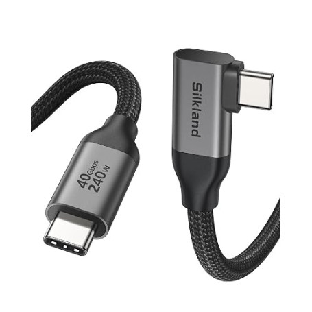 Silkland Câble USB4 1M Coudé, 8K/Dual 4K, 40Gps Transfert Données USB-C | 240W PD3.1 Charge Rapide, MST, Nylon Tressé USB-C pour