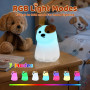 Gemmac Chiot Veilleuse Enfant, 1200mAh 7 Couleurs Lampe avec Minuterie | 3 Niveaux Luminosité, USB Rechargeable, Silicone Lampe 