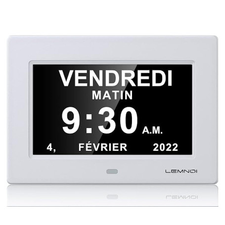 LEMNOI 7" Pouce LCD Horloge Numérique Calendrier avec Date Jour Et Heure Horloge Non-Abrégée Auto Dimming 8 Langues HD Display R