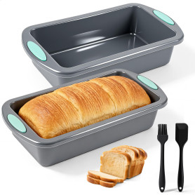 fuxunamz 2 Pièces Moule Cake Silicone, Antiadhésif Moule Silicone Rectangulaire avec 1 Brosse + 1 Spatule, Moule à Cake 28x15x6.