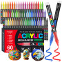 Funnasting Feutre Acrylique, 60 Couleur Stylos Acrylique, Pointe Pinceau | Marqueur Acrylique Permanent pour Coloriage, Verre, T
