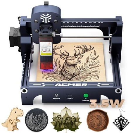 Acmer T1 3.5W Machine de Gravure Laser, Mini-Graveuse Laser Portable, DéCoupeuse Laser de Haute PréCision (0,01 Mm), Zone de Tra