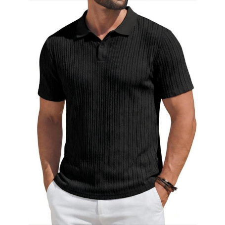 Runcati Polo à manches courtes en tricot pour homme - Coupe droite - Couleur unie - Boutonnière - Polo de golf basique pour les 