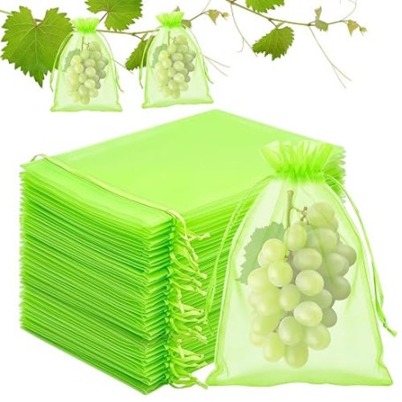 Sac Protection Raisin, 100 Pièces Sachet Protection Raisin en Organza 20 × 30 cm, Sac Protection Fruits avec Cordon, pour Fruits