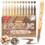 Funnasting Feutre Acrylique, Lot de 12 Couleur Peau Série Stylos Acrylique | Pointe Pinceau Feutres Acrylique Set pour la peintu