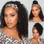 BECUS Perruque bandeau bouclée 12 pouces Noire Look naturel | Perruque avec bandeau facile à porter, pose rapide sans colle, lég