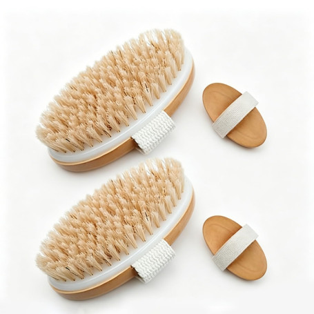 URAQT 2PCS Brosse à sec pour le corps, Brosse exfoliante physique | brosse de bain à poils naturels pour une Peau Impeccable, Un