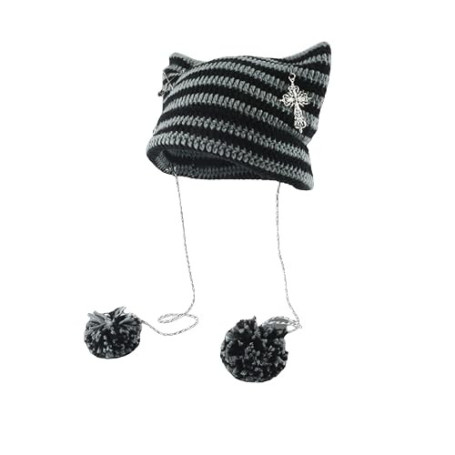 Grunge Bonnets tricotés au crochet pour femmes filles renard oreilles de chat gothique Emo Alt Y2K Accessoires Grunge Vêtements