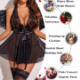 ROSVAJFY Dentelle Nuisette Dos Nu Sexy avec Bas, Ensemble Babydoll Lingerie Transparente avec Jarretières, Chemise de Nuit Coqui