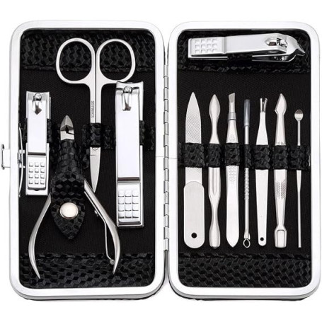 Kit Manucre Pedicure - 12pcs Coupe Ongle Professionnel, Noir | Keiby Citom, Coupe Cuticule Acier Inoxydable, Trousse Manucure Pe