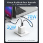 NOVOO 100W Chargeur USB-C Rapide，Prise USB C à 3 Ports, Adaptateur Compatible avec iPhone 16 Plus Pro Max, Galaxy PPS 45 W, S24