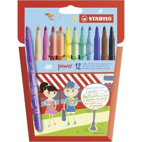STABILO power - Feutre de coloriage - Étui carton x 12 feutres pointe moyenne - Coloris assortis