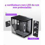 MUSETEX Y6 Boîtier PC, 4 Ventilateurs Non-LED préinstallés, Vue 270° en Verre Trempé, Connectique Type-C, Boîtier PC ATX Mid-Tow