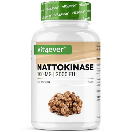 vit4ever Nattokinase - 365 Gélules de 100 mg (20.000 FU/g) - Haute dose | Pour 12 mois - Vegan - Sans OGM - Sans additifs inutil