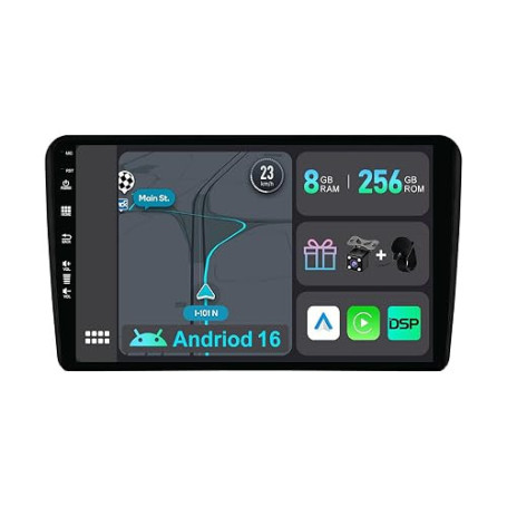 YUNTX [8GB+256GB] Android 16 2 Din Autoradio pour Audi A3 8P/8PA (2003-2013)-[Intégré CarPlay/Android Auto/DSP/GPS]-IPS 2.5D 9"