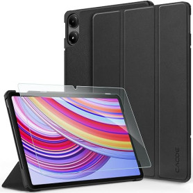 CACOE Coque Compatible avec Redmi Pad Pro 12,1 Pouces 2024, Fin Étui avec Verre Trempé avec Fonction Support, Noir