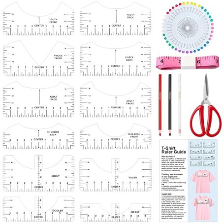 VEPEPE 30 Pièces Prime Vinyl DIY T-shirt Alignment Ruler, Guide de Règle de T-Shirt, Comprend des ciseaux et des goupilles de po