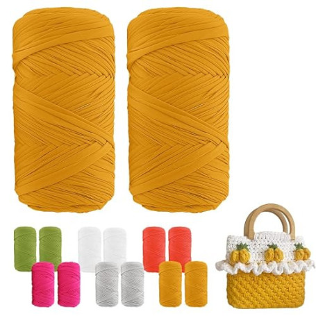bechoanigel 2 pièces de fil à T-shirt, fil à T-shirt au crochet (chaque 200g/75 m), fil textile doux épais pour crochet T-shirt