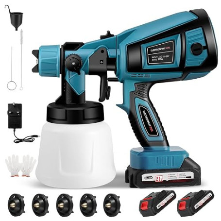 Jradse Pistolet à Peinture sans Fil, Pistolet à Peinture Électrique HVLP pour Clôtures avec 2 Batteries de 3000 mAh, 5 Buses et