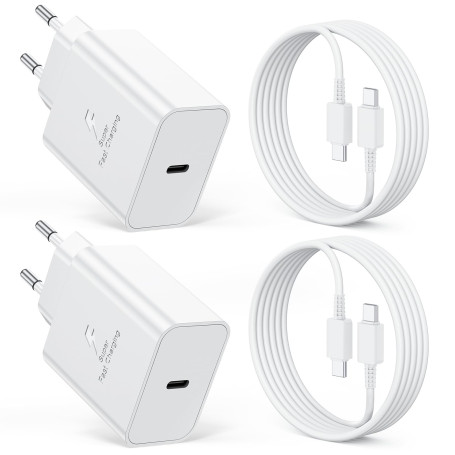 Chargeur USB C 45W, 2-Pack Prise USBC Chargeur Rapide pour Samsung Galaxy S26 S25 Ultra S24 S23 S22 S21 FE A57 A56 A55 A54 A37 A