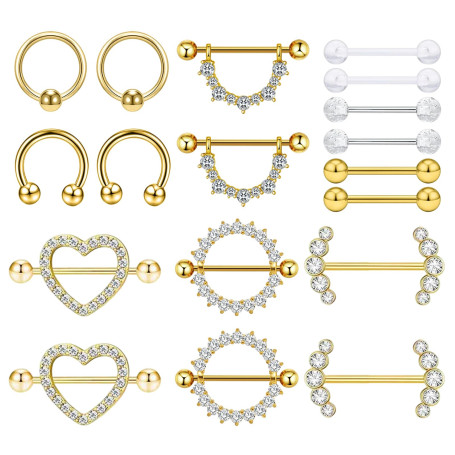 UJBVCX 9 Pièces Piercing Téton Piercing Mamelon, Acier Inoxydable Piercing Langue, Acier Chirurgical Barbells Bijoux de Piercing