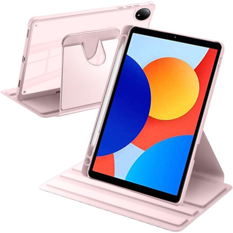 A-BEAUTY Coque Rotative pour Xiaomi Redmi Pad SE 8,7" 4G 2024 Rose | avec Porte-Stylet, Étui Rotation à 360 Degrés Support, Réve