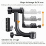 K&F Concept Tête Panoramique Aluminium 360° Charge 20KG | Plaque rapide 1/4", niveau à bulle, levage 70mm, pour reflex numérique
