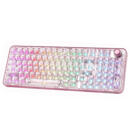 YUNZII X98 Clavier Mécanique Translucide avec Molette (Rose, Cristal) | Bluetooth5.0/2,4 Ghz sans Fil/USB-C Filaire, Switch Pré-