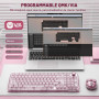 YUNZII X98 Clavier Mécanique Translucide avec Molette (Rose, Cristal) | Bluetooth5.0/2,4 Ghz sans Fil/USB-C Filaire, Switch Pré-