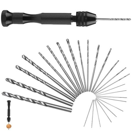 Aihoom MIni Perceuse à Main Twist Drill Bits, 25pcs Forets Hélicoïdaux, Perceuse Manuelle pour Bricolage, Bijoux, Métal, Bois, S