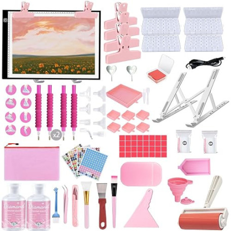 DNSGOOR 247Pcs All Inclusive Diamond Painting Accessoires Kit Broderie Diamond Painting avec A3 LED Diamant Dimmable Light Pad A
