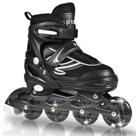 LIRENGUI Réglables Patins à roulettes en Ligne pour garçons et Filles, Noir Blanc Patins à roulettes à 4 Roues pour Adolescents 