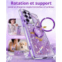 XYZ Coque pour Samsung Galaxy S25 Ultra, Housse de Téléphone Brillante Bling à Strass avec Support Cœur à 2 Anneaux & Lanière, C
