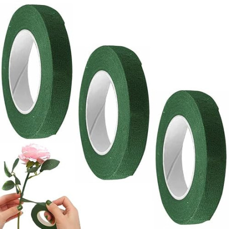 XFentech Lot de 3 Ruban de Fleuriste - Vert Foncé Rouleaux de Ruban Adhésif en Papier Floral Rubans de Fleuriste Bande de Fleur
