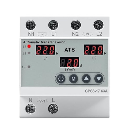 Commutateur de transfert automatique ATS inverseur de source monophasé 63A AC220V Écran LED avec protection contre les surtensio