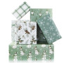 Lot de 6 feuilles de papier cadeau de Noël vert sauge, bonshommes de neige, flocons de neige, branches de pin, rennes, gnomes, 6